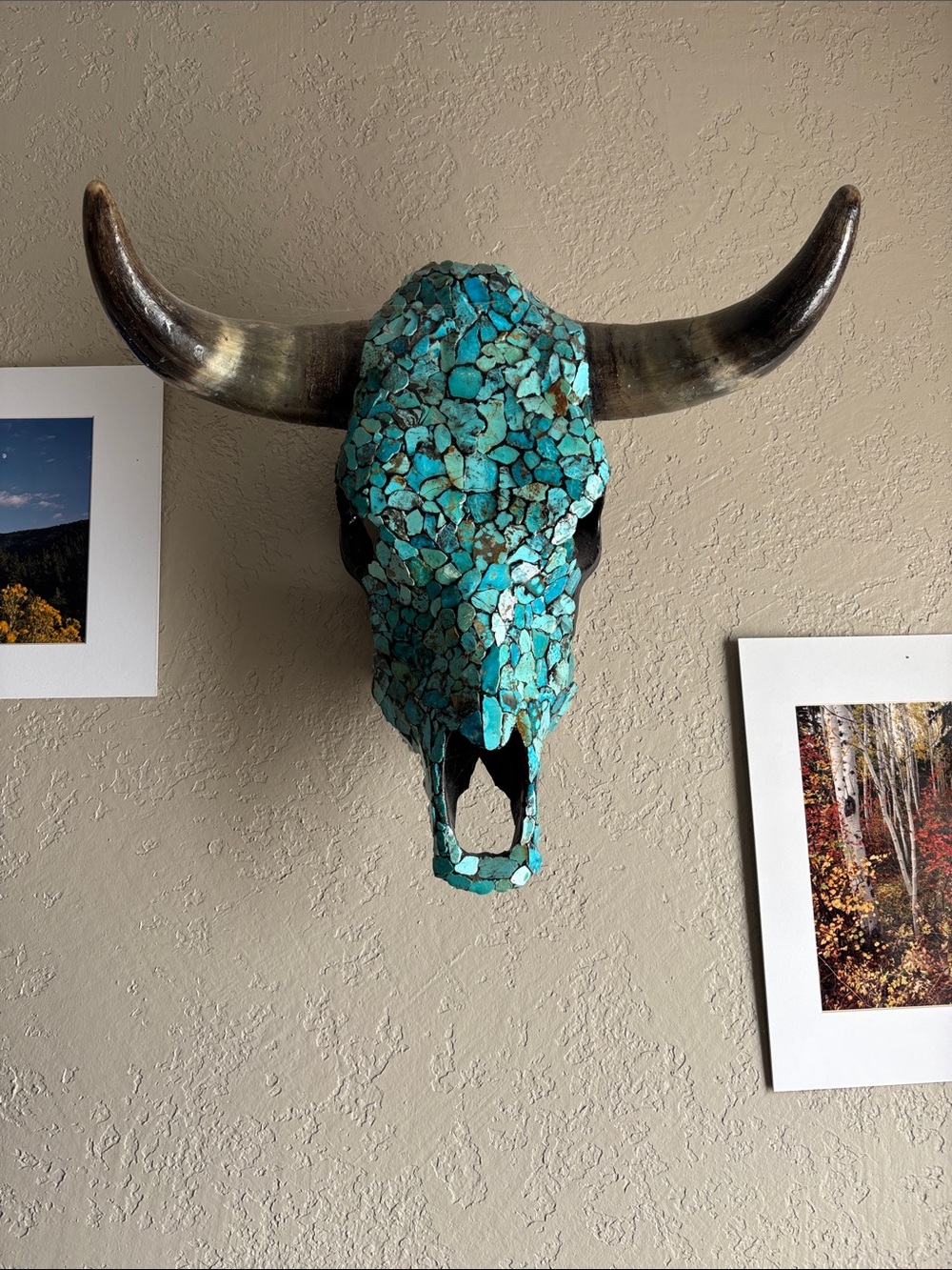 Turquoise Mosaic Bull Skull Wall Art - Unbranded
